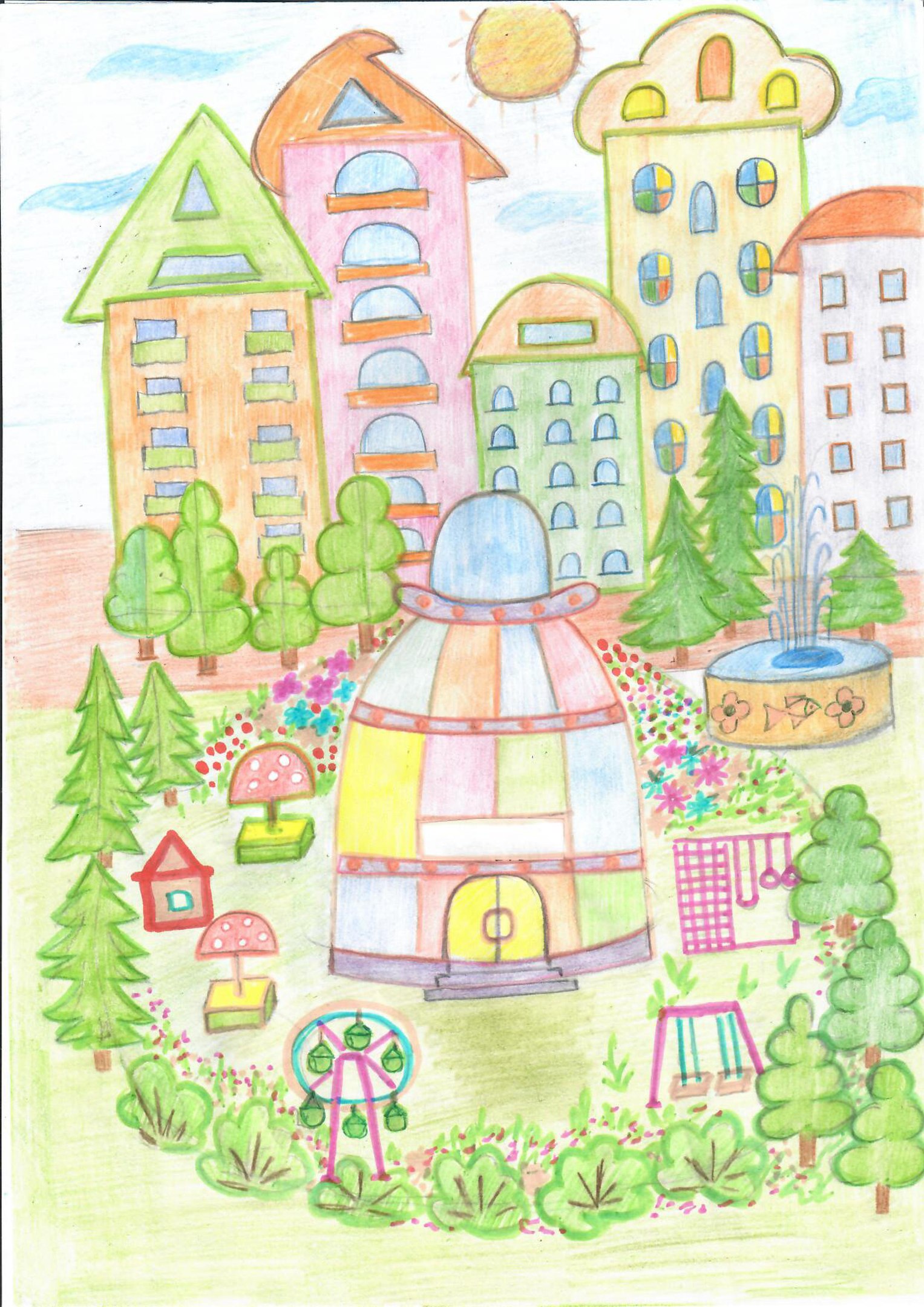 Город сад 1 класс. Детские рисунки города. Дом детский рисунок. Город будущего рисунок. Дети будущего рисунки.
