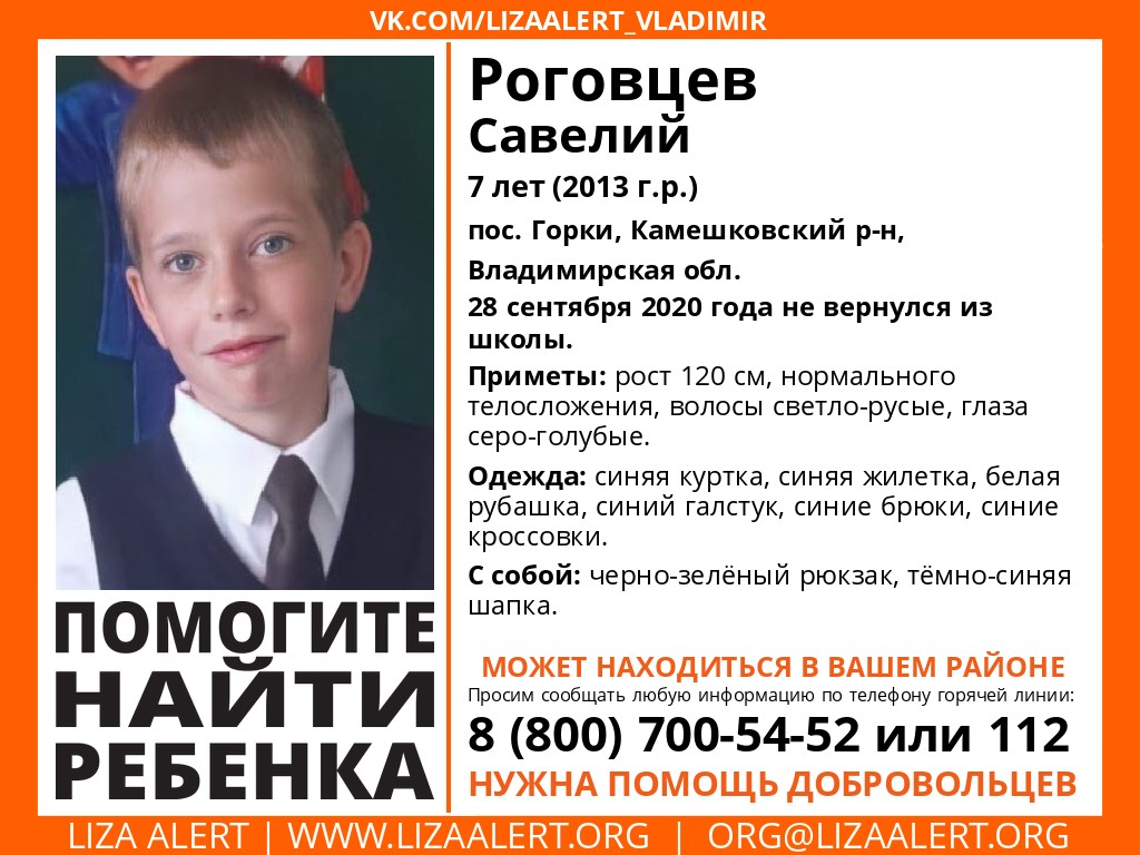 Не вернулся из школы. Ивановские волонтеры помогают в поиске 7-летнего мальчика из Владимирской области
