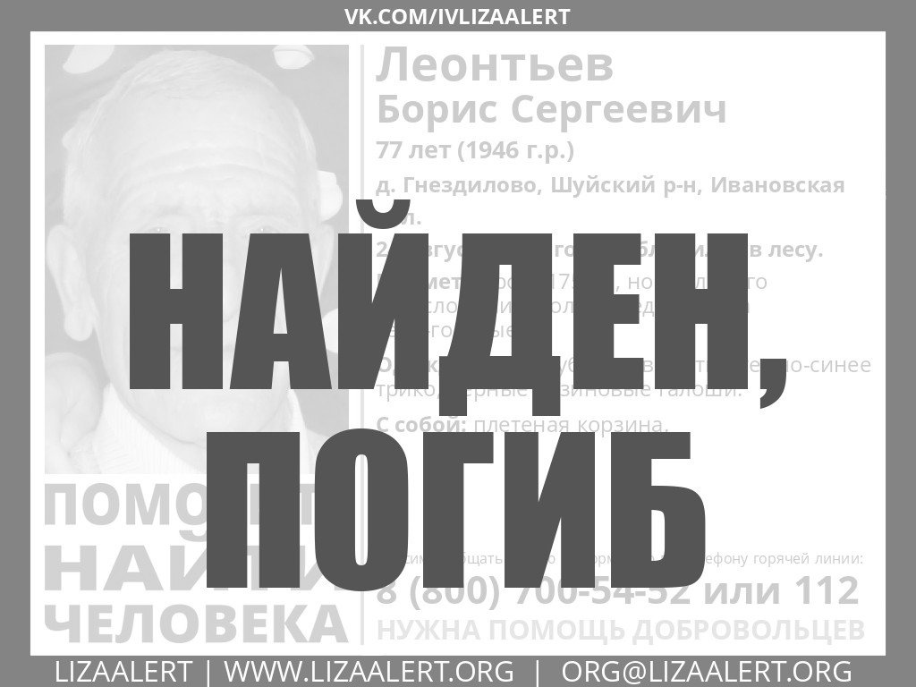 Завершены поиски пропавшего в Ивановской области 77-летнего мужчины