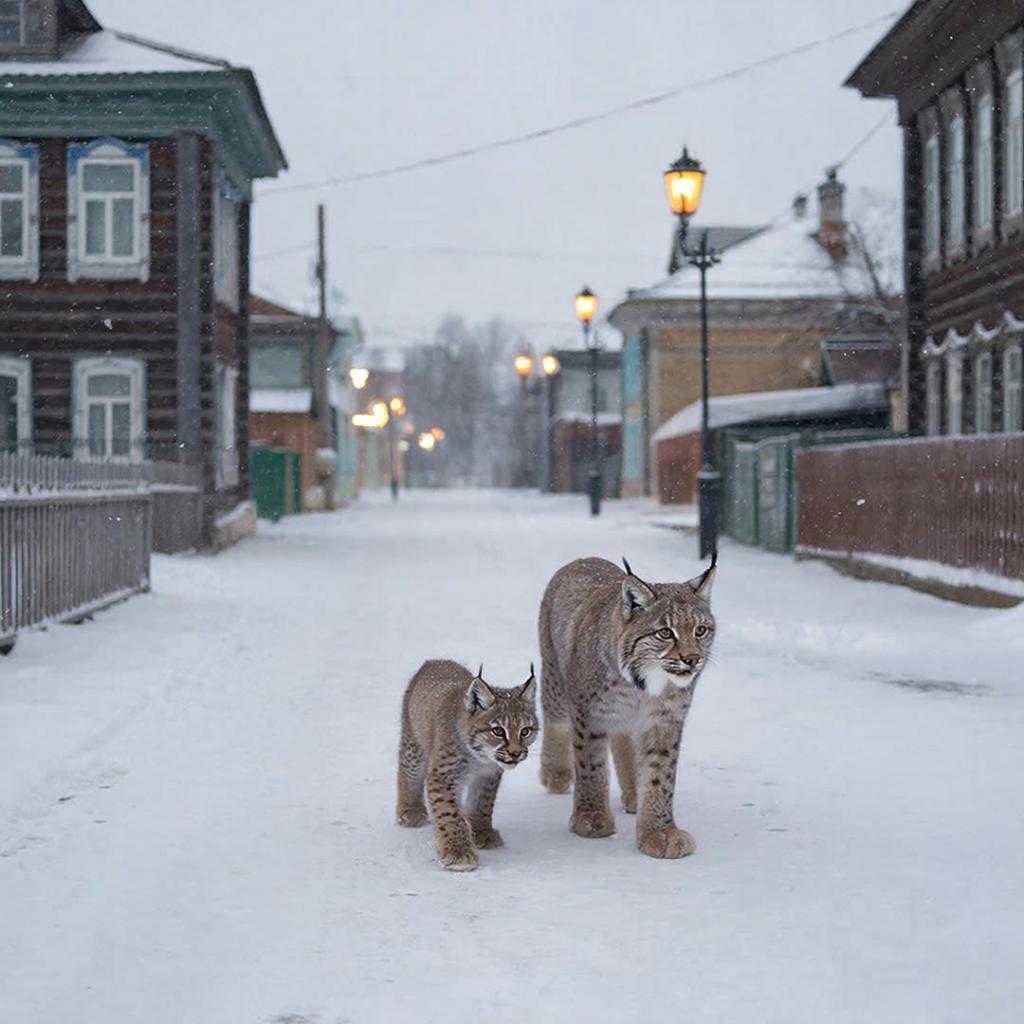В Пестяках Ивановской области заметили дикую рысь с потомством